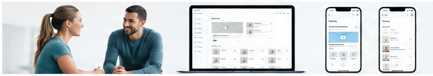 People and platform device screens