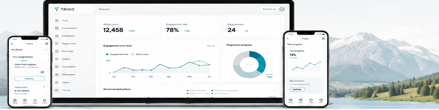 Trigo platform shown on laptop and mobile devices
